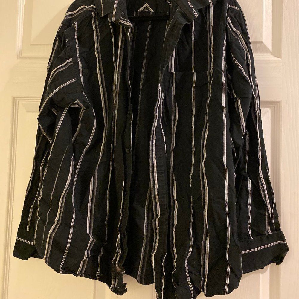Mens Black Dress Shirt White Stripe XL Like New